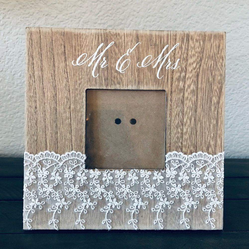 Mr. & Mrs. Wedding Couple Lace Wooden Boho Picture Frame